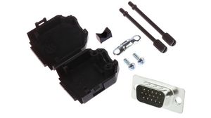 D-Sub Connector Kit, DE-15 Plug, Solder, Polyamide 6.6